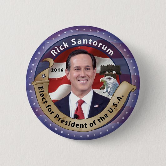 大統領- 2016年のためのリックSantorumを選んで下さい 缶バッジ (正面)