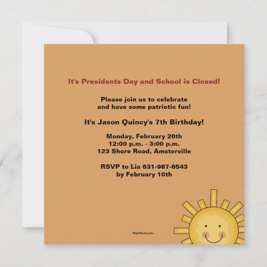 大統領Day Invitation 招待状 (裏面)