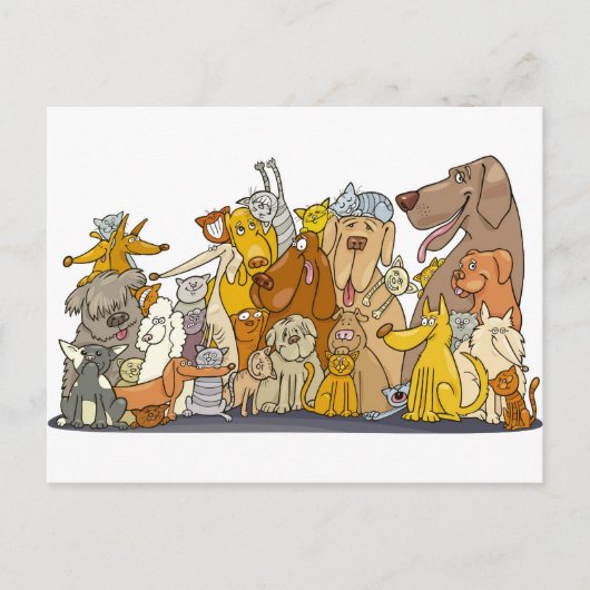 大群の猫と犬 ポストカード (正面)