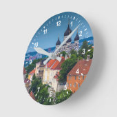 大聖堂と都市の景観|エストニア ラウンド壁時計 (傾斜)