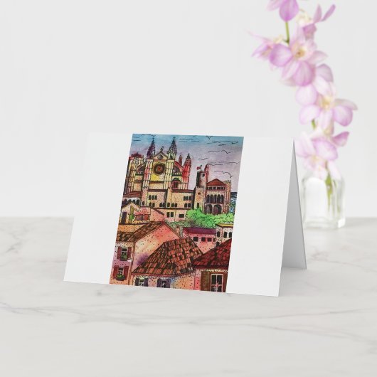 大聖堂の水彩折り畳み箔挨拶カード 箔グリーティングカード (蘭)