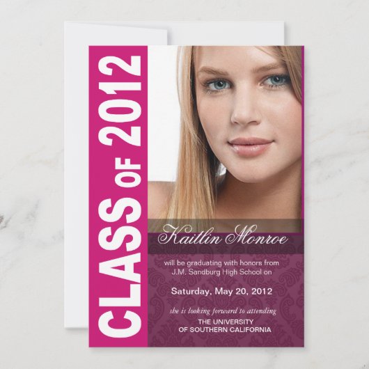 大胆でおしゃれな2012年卒業写真のお知らせ 案内状 (正面)