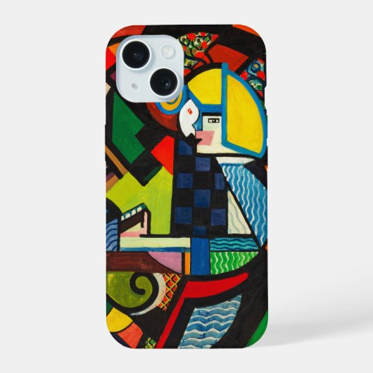 大胆でおしゃれ:ロッカーに座る娘 iPhone 15ケース (裏面)
