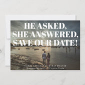 大胆でちょっぴりユニークなタイポグラフィーの結婚式用Save the Date セーブザデート (正面)