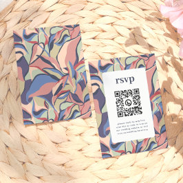 大胆でカラフルな抽象的な花柄のQRコード ウェディングRSVP エンクロージャーカード