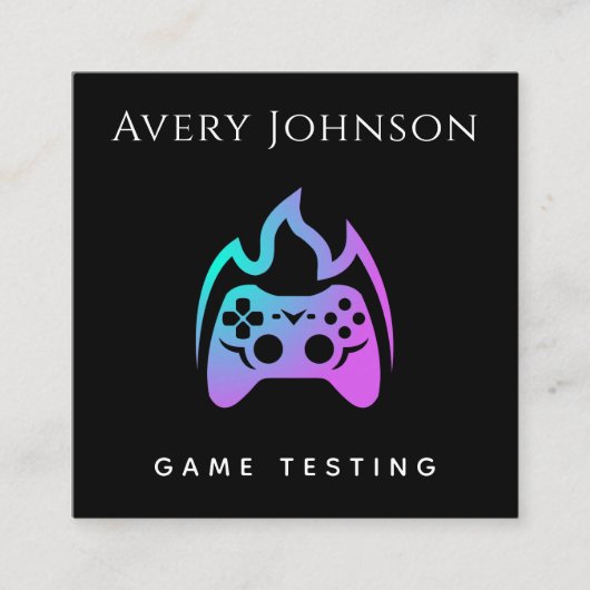 大胆でミニマルなゲームテストのネオン勾配ジョイスティック スクエア名刺 (正面)