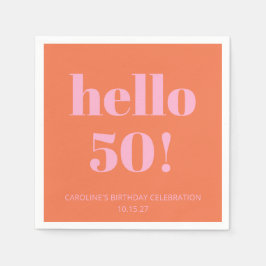 大胆でモダンなシンプルオレンジ+ピンクの50歳の誕生日パーティー スタンダードカクテルナプキン