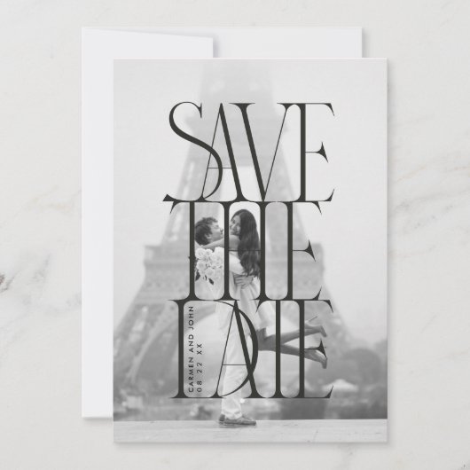 大胆でモダンなセリフのSave the Date写真 招待状 (正面)