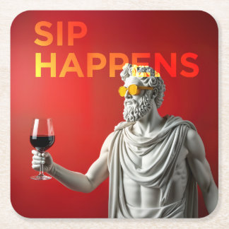 大胆でモダンな「Sip Happens」コースター スクエアペーパーコースター