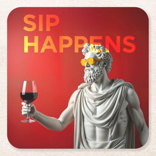 大胆でモダンな「Sip Happens」コースター スクエアペーパーコースター (正面)