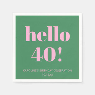 大胆で明るいモダンなレトロピンクグリーン40歳の誕生日 スタンダードカクテルナプキン