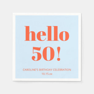 大胆で明るいモダンなレトロブルーオレンジの50歳の誕生日 スタンダードカクテルナプキン