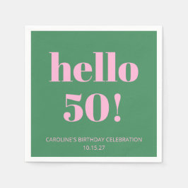 大胆で明るいモダンレトロなピンクグリーンの50歳の誕生日 スタンダードカクテルナプキン