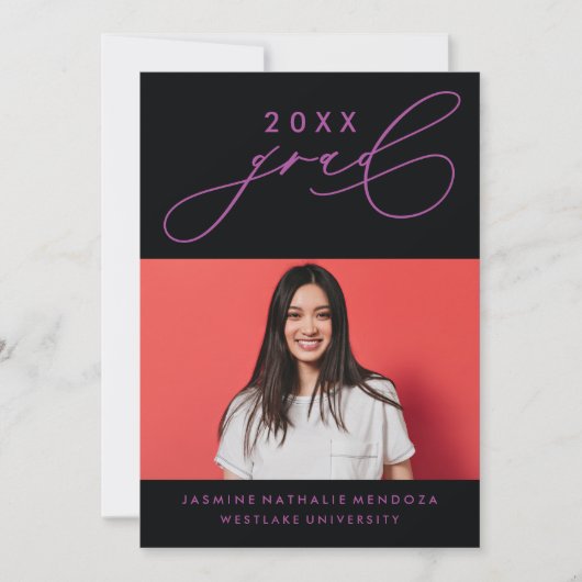 大胆で独創的なカリグラフィー卒業式招待状 招待状 (正面)