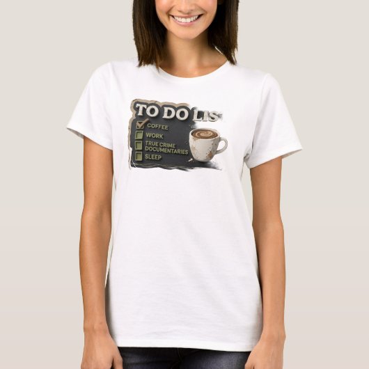大胆で美しいゴールドのコーヒーワークトゥルー・クライム Tシャツ (正面)
