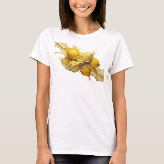 大胆で美しいゴールドの抽象的なレモン Tシャツ (正面)