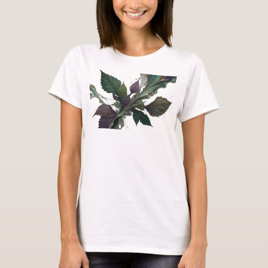 大胆で美しいシルバー抽象葉 Tシャツ (正面)