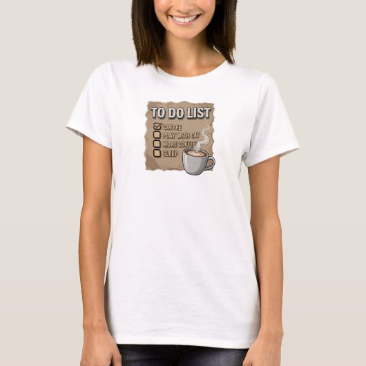 大胆で美しいピンクのコーヒーで遊ぶ猫 Tシャツ (正面)
