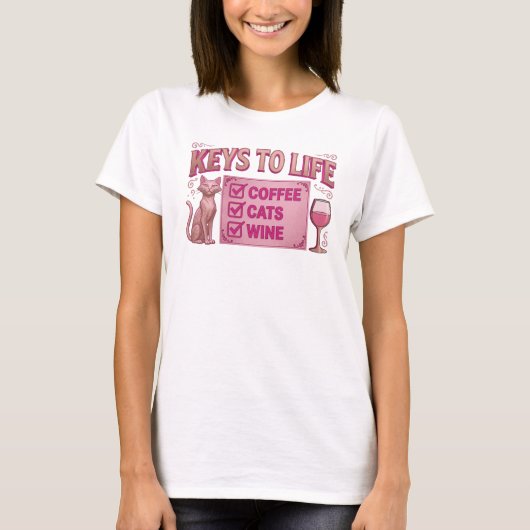 大胆で美しいピンクのコーヒー好きのための「コーヒーのあとはワイン」 Tシャツ (正面)
