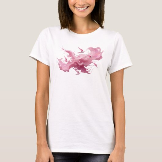 大胆で美しいピンクの抽象的な鳥のトレンディTシャツ Tシャツ (正面)