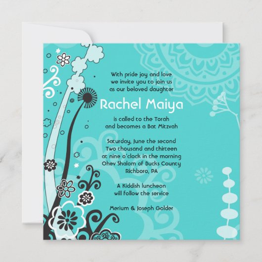 大胆で美しい花のバット・ミツバの招待状 招待状 (正面)