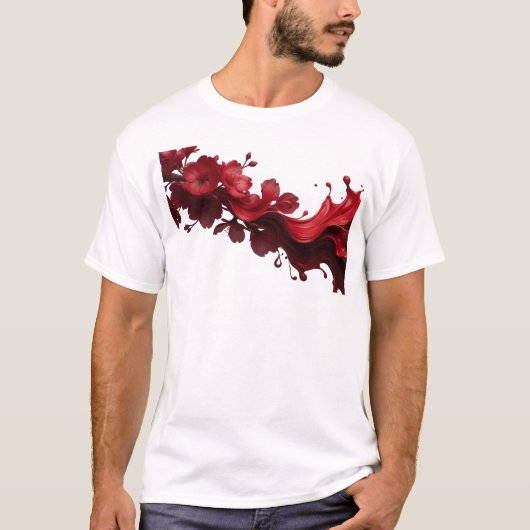 大胆なアブストラクト フラワー アート デザイン Tシャツ (正面)