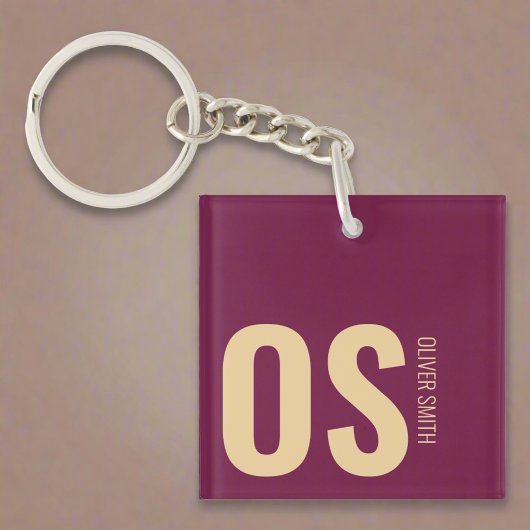 大胆なイニシャルモノグラム 名前 ワインレッド フェミニン キーホルダー