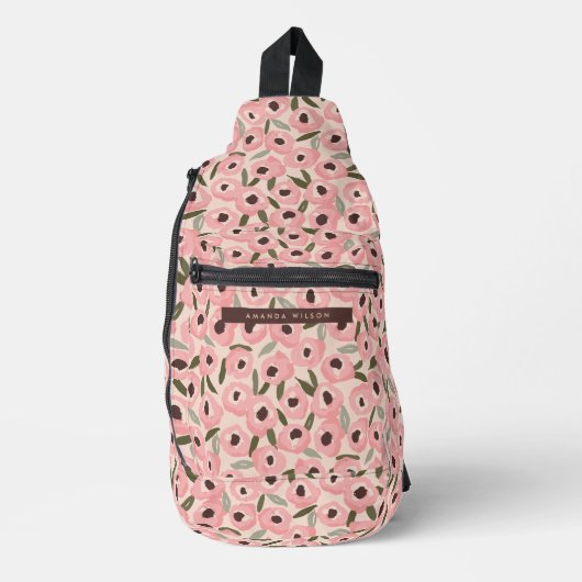 大胆なインク風の花柄 | 手描きのボタニカル スリングバッグ (正面)