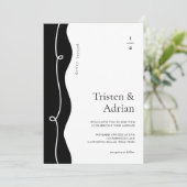 大胆なウェーブサイドフレームのスクイグル 現代の結婚式 招待状 (スタンド正面)