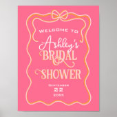 大胆なウェーブフレームの弓 ピンク オレンジ色の結婚式前祝い ポスター (正面)