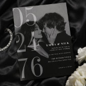 大胆なエディトリアル風  日付 ブラック＆ホワイト 結婚式招待状 招待状