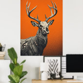 大胆なオレンジ色の背景の不死の鹿 ポスター (ホームオフィス)