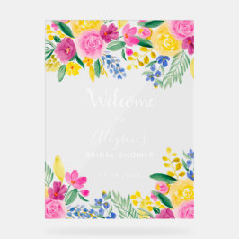 大胆なカントリー フラワーの水彩ウェルカム ブライダル アクリルサイン