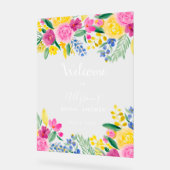 大胆なカントリー フラワーの水彩ウェルカム ブライダル アクリルサイン (傾斜)