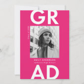 大胆なグラッド ホットピンク フォト 卒業パーティー 招待状 (正面)