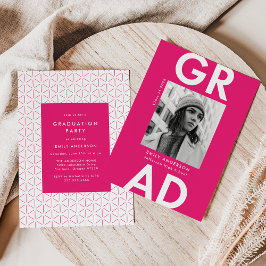 大胆なグラッド ホットピンク フォト 卒業パーティー 招待状