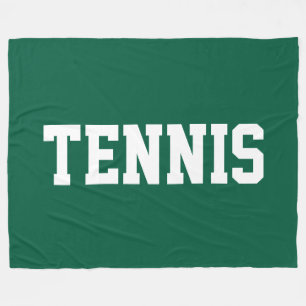 大胆なグリーンの背景に白抜きのTENNISテニステキスト フリースブランケット