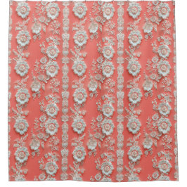 大胆なコーラルホワイトレースエフェクトシャワーカーテン シャワーカーテン