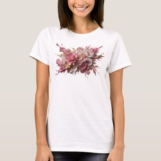 大胆なゴールドの抽象芸術デザイン Tシャツ (正面)