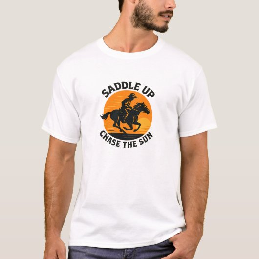 大胆なサンセットカウボーイチェイスデザイン Tシャツ (正面)