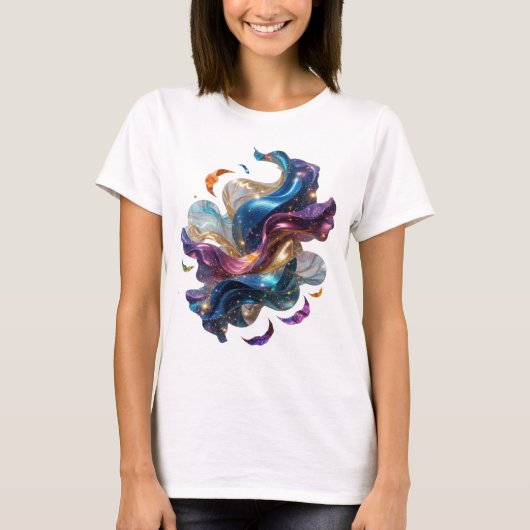 大胆なシルバー抽象芸術ファッションプリント v2 tシャツ (正面)