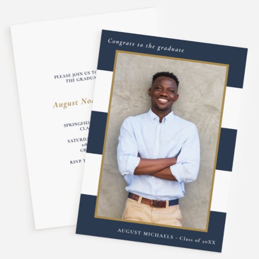 大胆なストライプの写真 卒業パーティー招待状 招待状