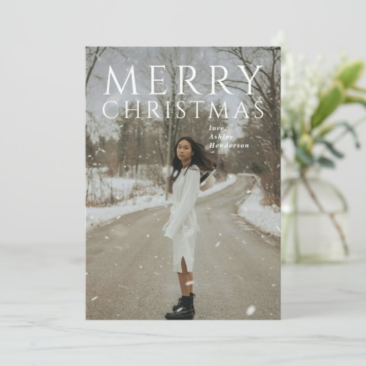 大胆なタイポグラフィーの写真 現代的なクリスマス シーズンカード (スタンド正面)