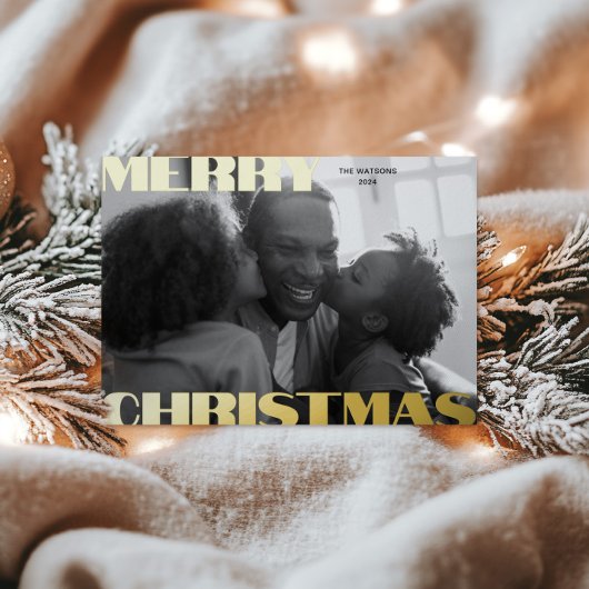 大胆なタイポグラフィーフォイルホリデー写真カード 箔シーズンカード