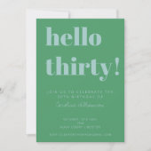 大胆なタイポグラフィーブルーグリーン モダンな 30歳の誕生日 招待状 (正面)