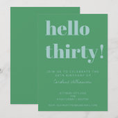 大胆なタイポグラフィーブルーグリーン モダンな 30歳の誕生日 招待状 (正面/裏面)