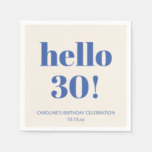 大胆なタイポグラフィー アイボリー ブルー モダン 30歳の誕生日  スタンダードカクテルナプキン