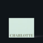 大胆なタイポグラフィー オーダーメイド 名前 ミント サージュグリーン ノートカード<br><div class="desc">ミントとサージュグリーンのモダンなタイポグラフィー オーダーメイド 名前 グリーティングカード</div>