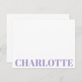 大胆なタイポグラフィー パーソナライズ ラベンダー 名前 ノートカード (正面/裏面)