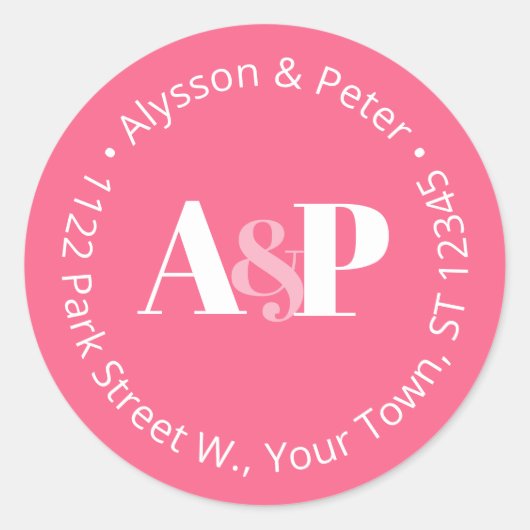 大胆なタイポグラフィー ピンクと白のリターンアドレス ラウンドシール (正面)